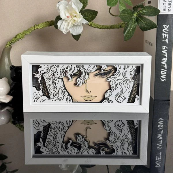 Berserk Griffith Anime Light Box من Myanimelightbox ، عرض ، في إطار أبيض مع خلفية زخرفية