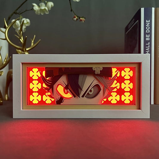 Black Clover Asta Anime Light Box bercahaya dengan cahaya, lampu bilik kelihatan, oleh Myanimelightbox