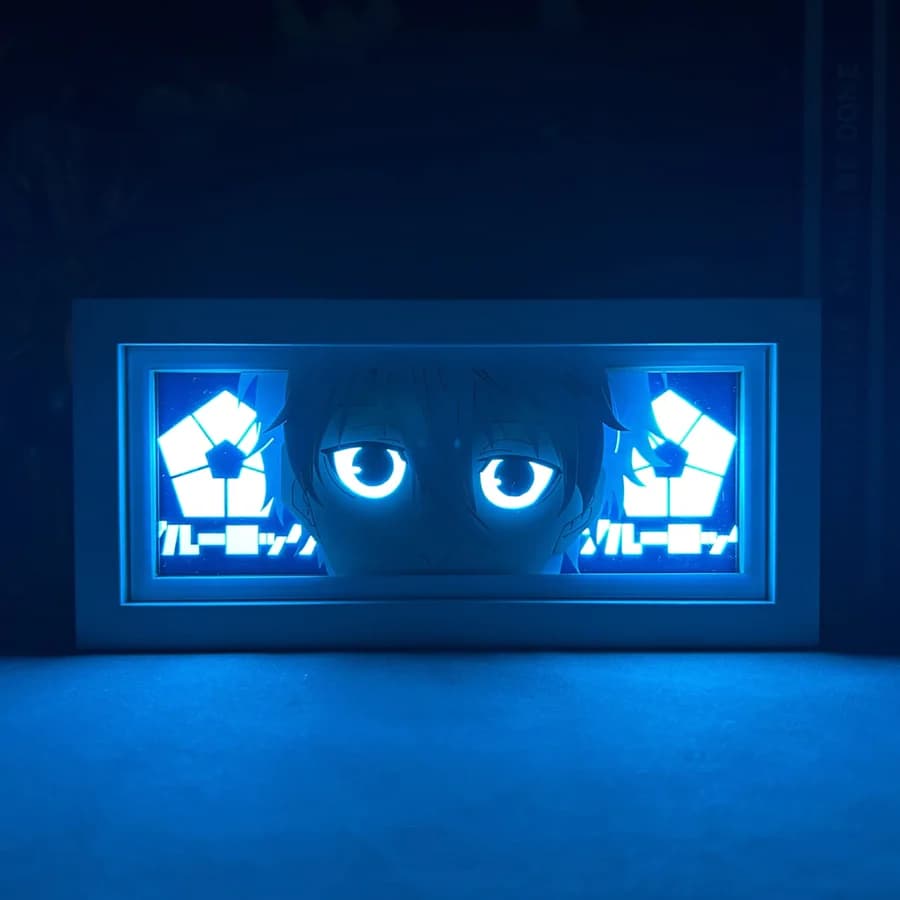 صندوق ضوء الأنيمي الأزرق قفل ناجي من Myanimelightbox ، متوهج في الغرفة المظلمة ، إضاءة مثيرة