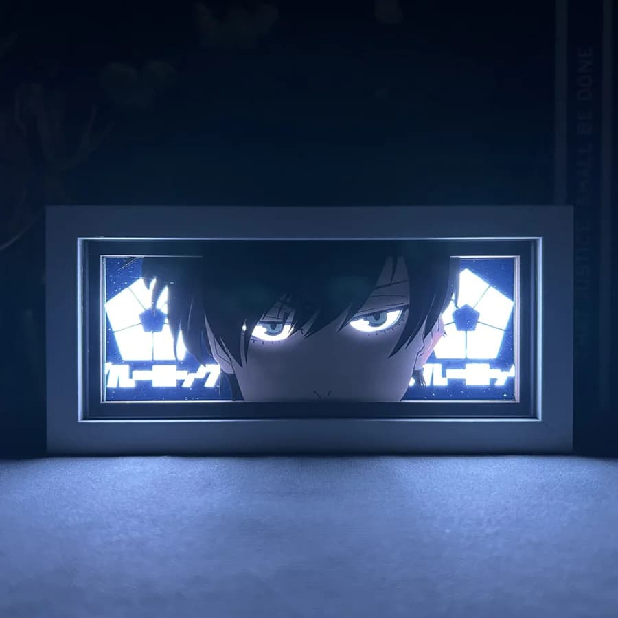 Blue Lock Rin Itoshi anime light box by MyAnimeLightbox, glowing in dark room, dramatic lighting