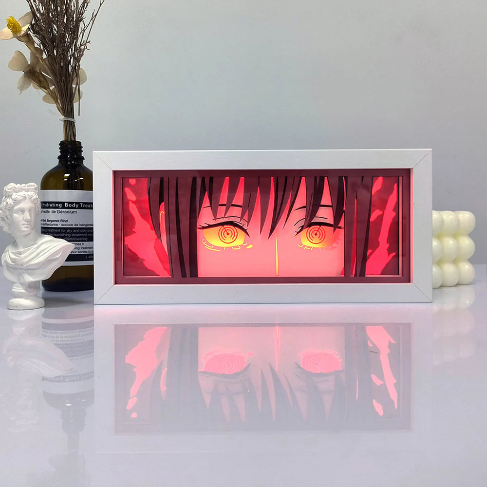 Chainsaw Man Makima anime light box glowing with light on, room lights visible, by MyAnimeLightbox