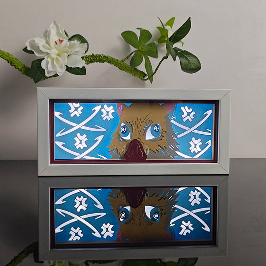Demon Slayer Inosuke Anime Light Box bercahaya dengan cahaya, lampu bilik kelihatan, oleh myanimelightbox