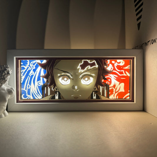 Demon Slayer Tanjiro Devil Mode Anime Light Box by Myanimelightbox, bercahaya di bilik gelap, pencahayaan dramatik