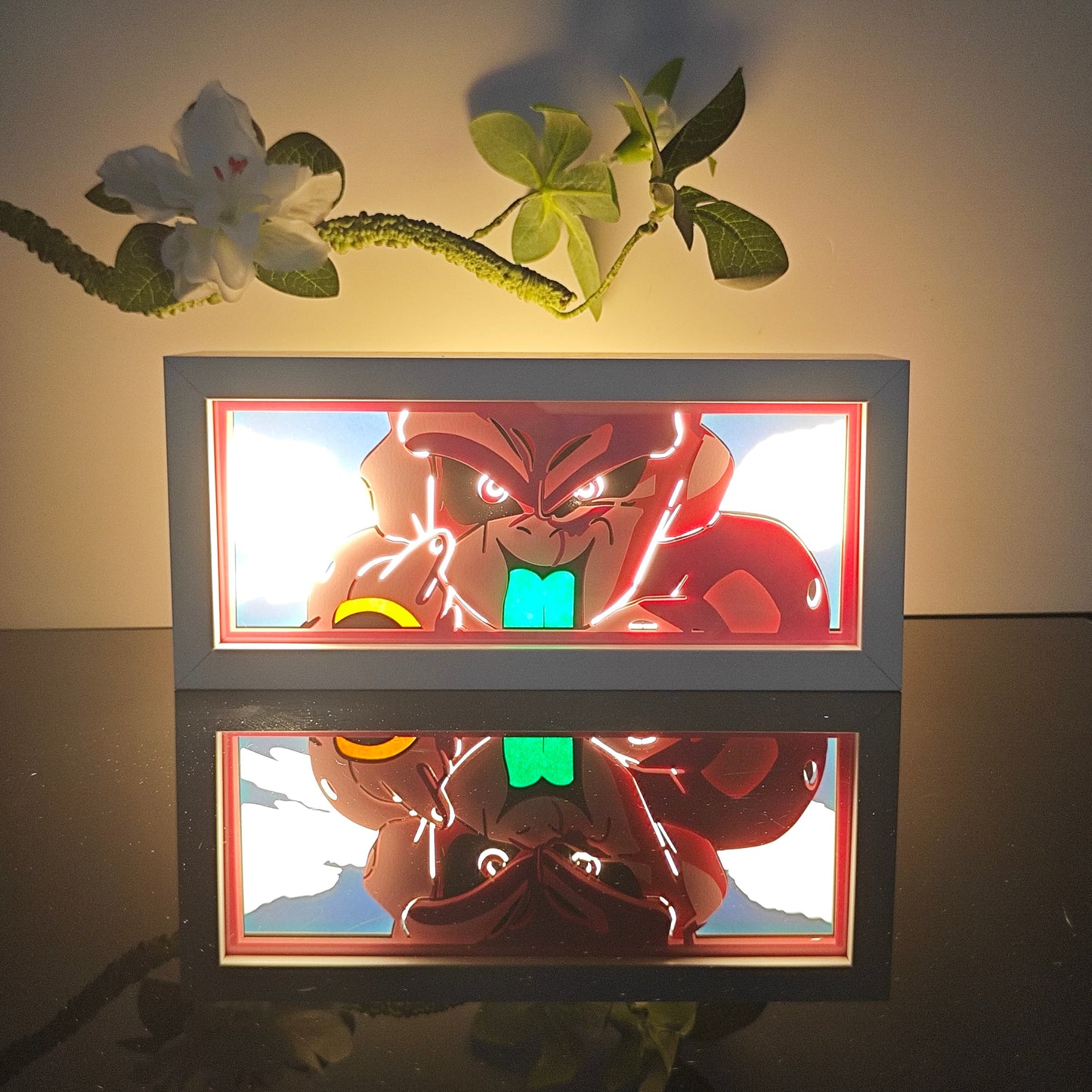 Dragon Ball Z Evil Buu anime light box by MyAnimeLightbox, glowing in dark room, dramatic lighting