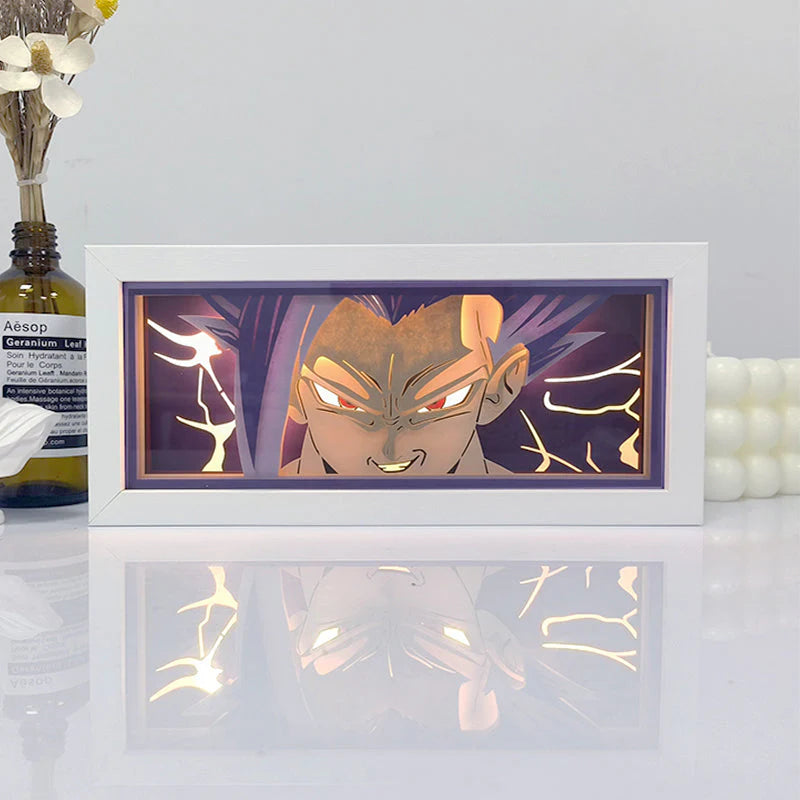 Dragon Ball Z Gohan beast anime light box glowing with light on, room lights visible, by MyAnimeLightbox