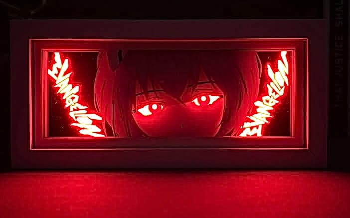 Evangelion Rei anime light box by MyAnimeLightbox, glowing in dark room, dramatic lighting