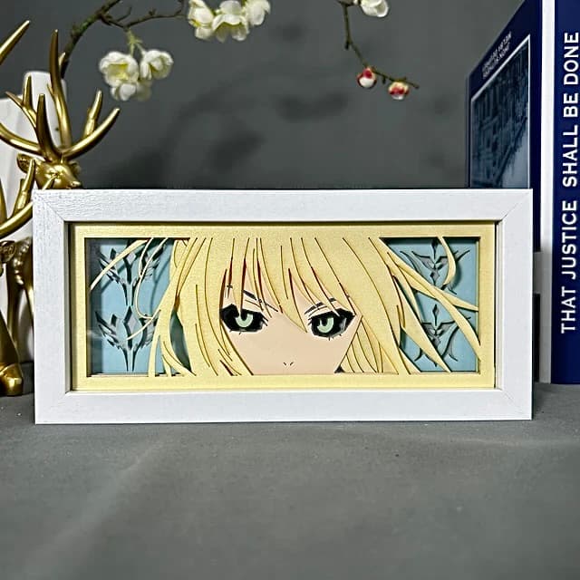 Fate/stay night Saber anime light box by MyAnimeLightbox, display off, in white frame with decorative background