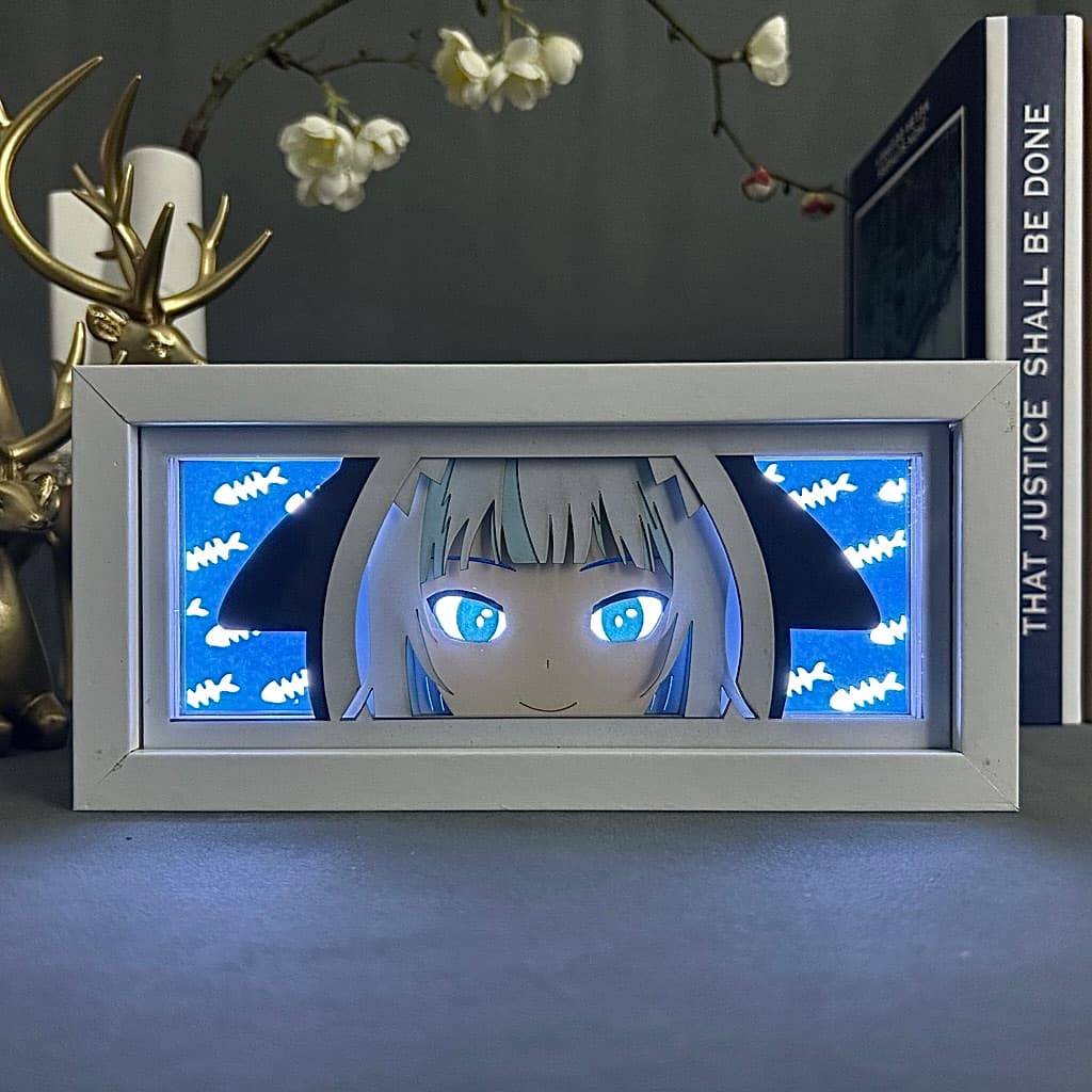 Gawr Gura Anime Light Box par Myanimelightbox, allumé avec une lumière ambiante