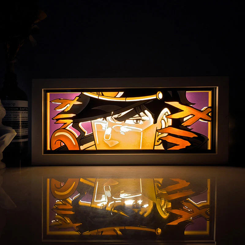Jojo's Bizarre Adventure Jotaro Star anime light box by MyAnimeLightbox, glowing in dark room, dramatic lighting
Platinum