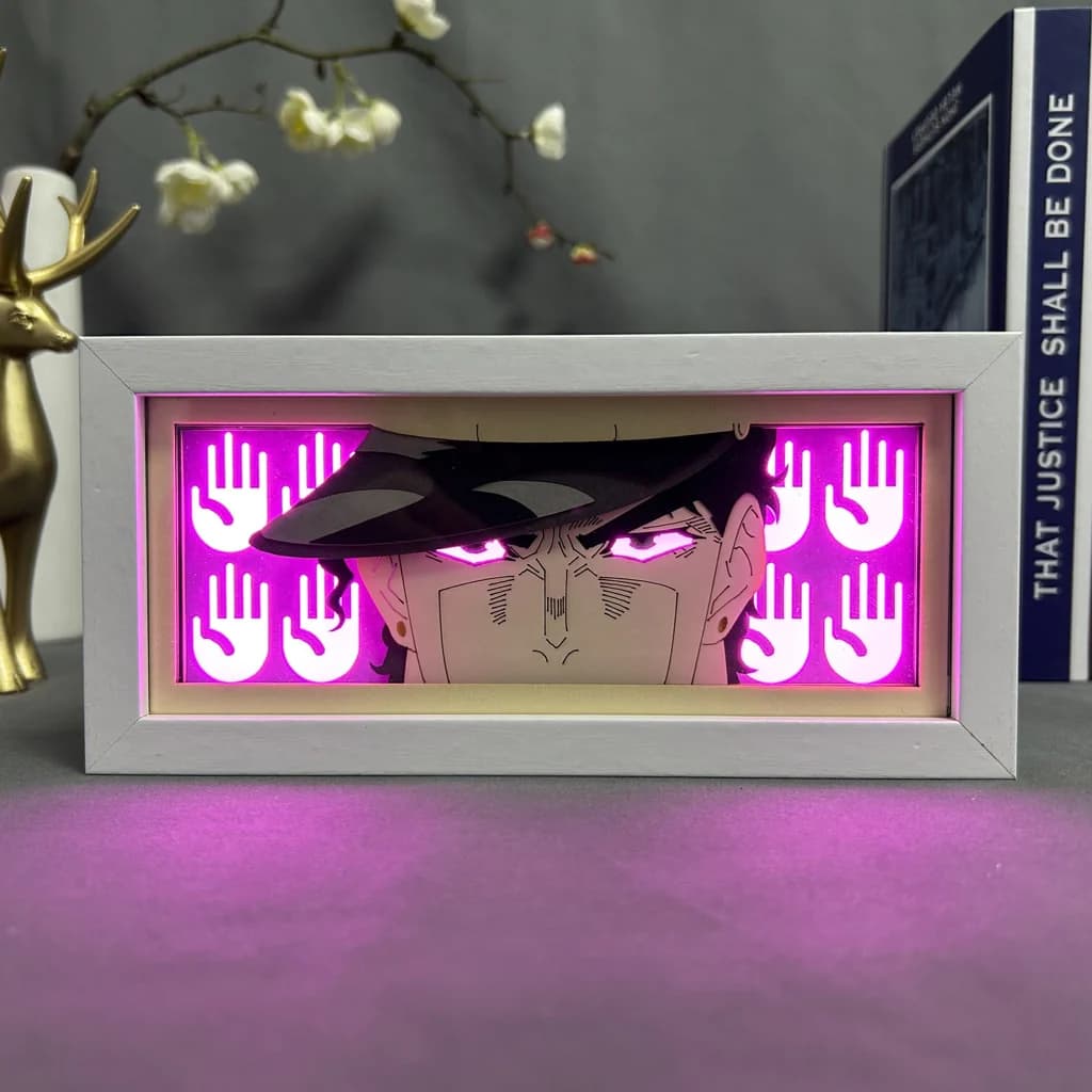 Jojo's Bizarre Adventure Jotaro anime light box by MyAnimeLightbox, turned on with ambient room light