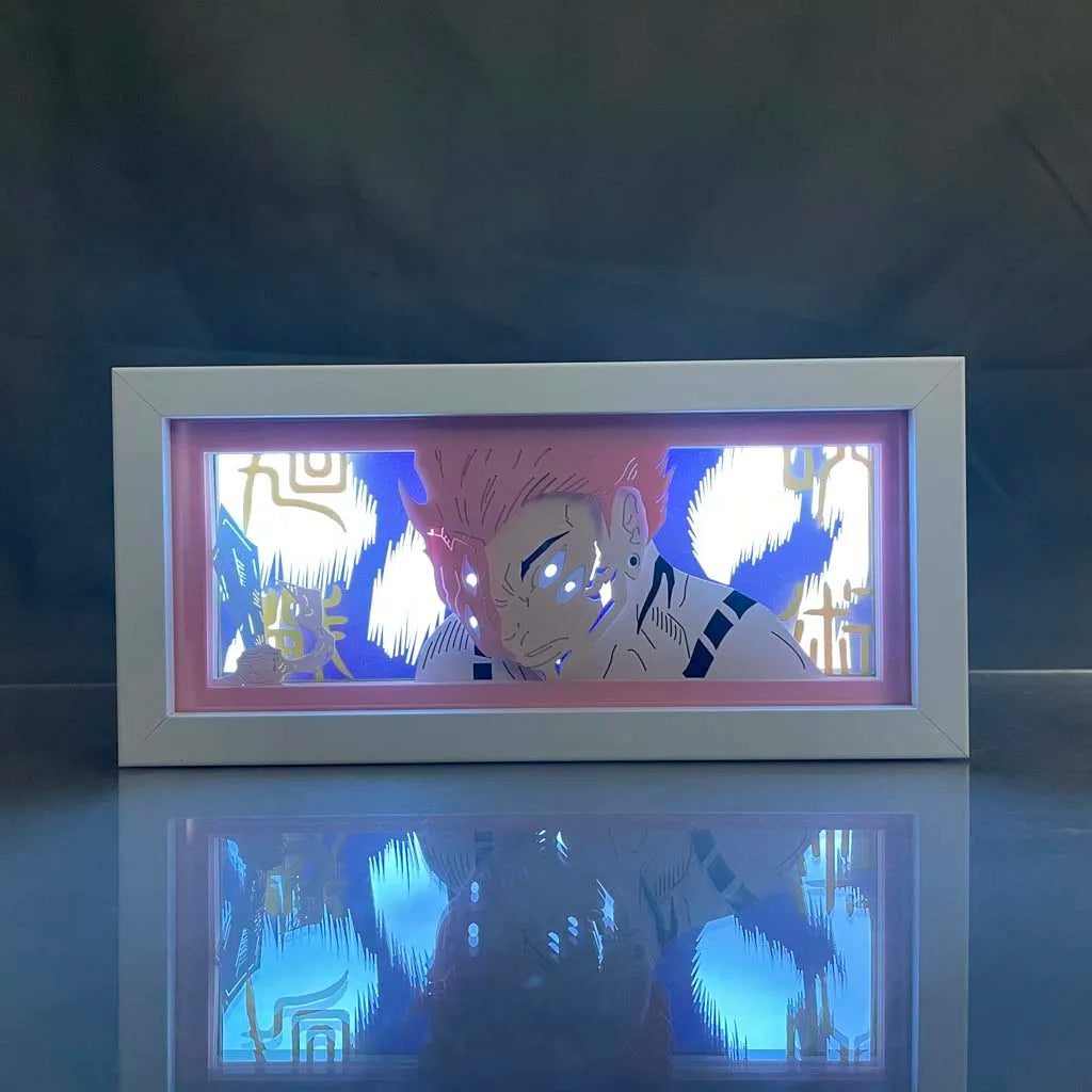 Jujutsu Kaisen Cursed Sukuna anime light box lit up in dark room, glowing effect by MyAnimeLightbox