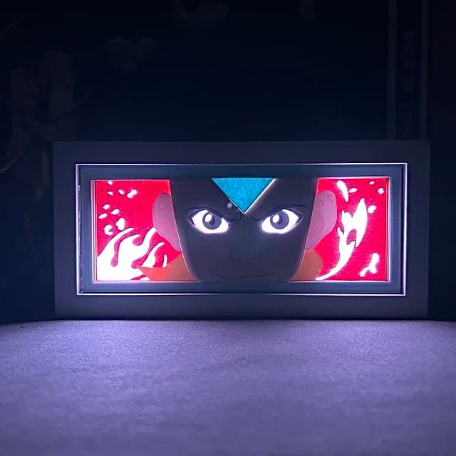 Last airbender Aang anime light box by MyAnimeLightbox, glowing in dark room, dramatic lighting