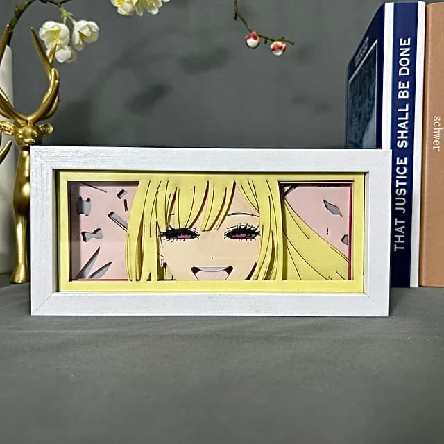 ثيابي يا حبيبي مارين أنيمي بوكس من Myanimelightbox ، عرض ، في إطار أبيض مع خلفية زخرفية