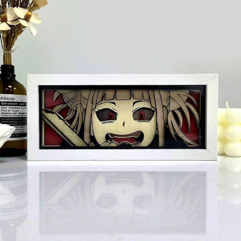 My Hero Academia Toga Anime Light Box من Myanimelightbox ، عرض ، في إطار أبيض مع خلفية زخرفية