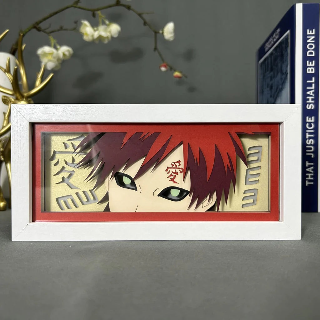 ناروتو غارا أويمي بوكس من Myanimelightbox ، عرض ، في إطار أبيض مع خلفية زخرفية