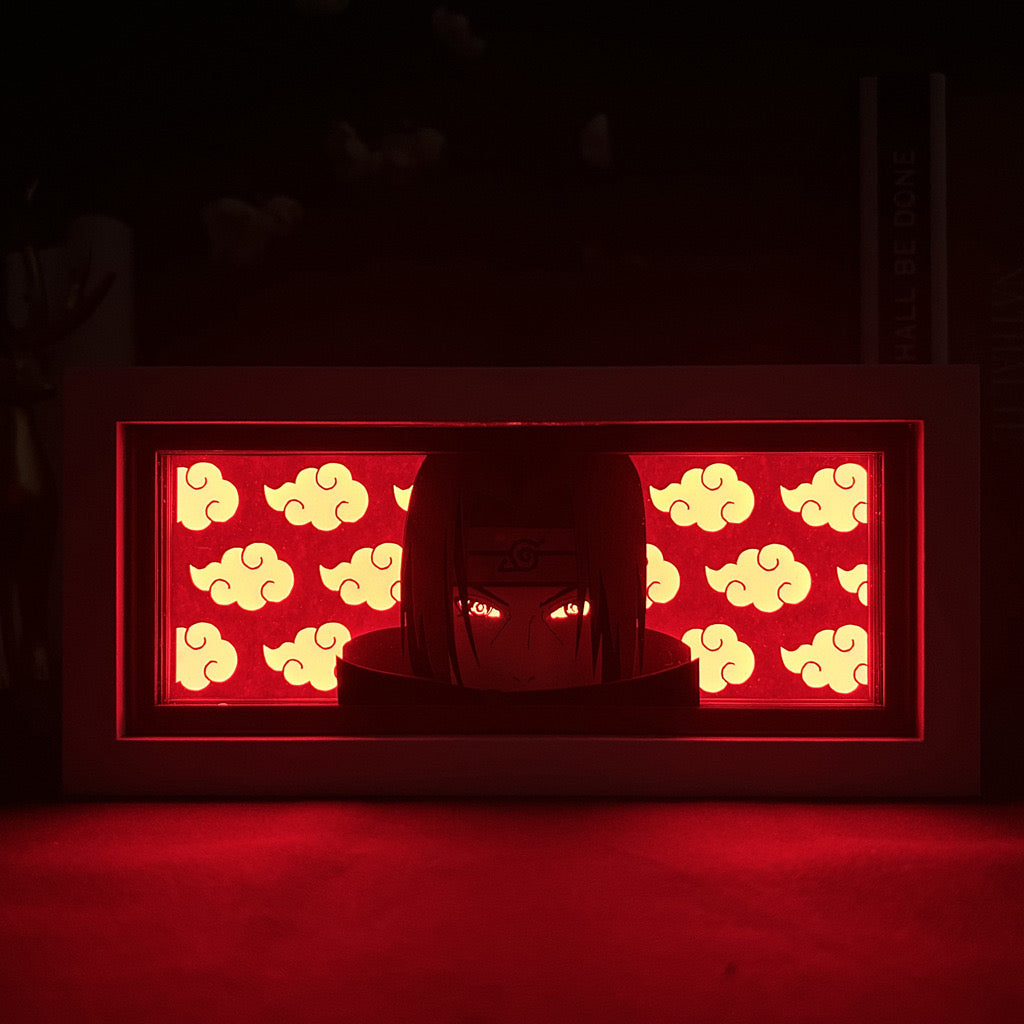 Naruto Itachi anime light box lit up in dark room, glowing effect by MyAnimeLightbox