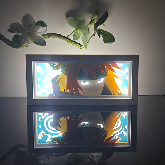 Kotak cahaya anime Naruto Minato oleh myanimelightbox, bercahaya di bilik gelap, pencahayaan dramatik