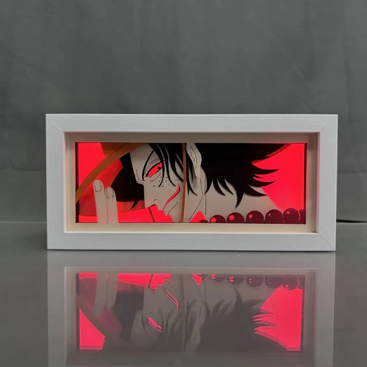 Kotak cahaya anime One Piece Ace bersinar dengan cahaya, lampu bilik kelihatan, oleh myanimelightbox