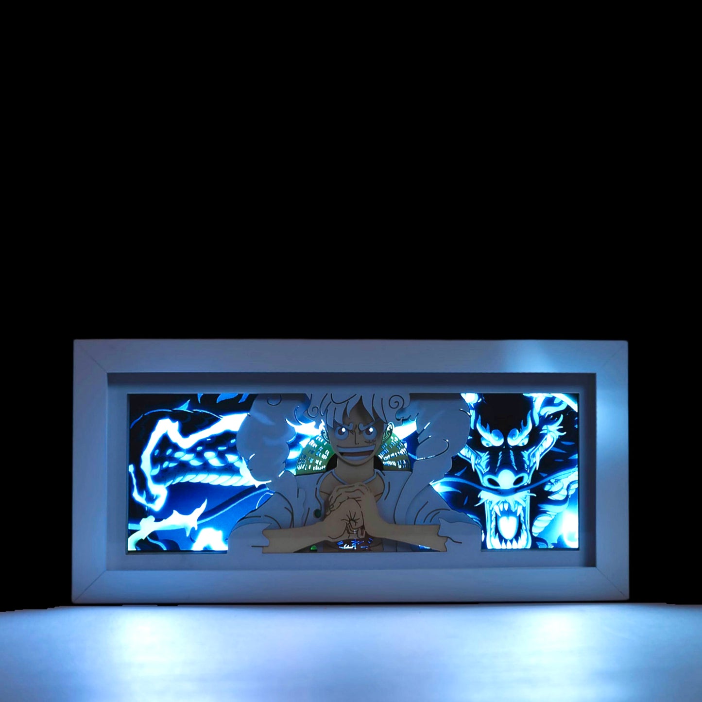 One Piece Gear 5 Dragon anime light box by MyAnimeLightbox, glowing in dark room, dramatic lighting