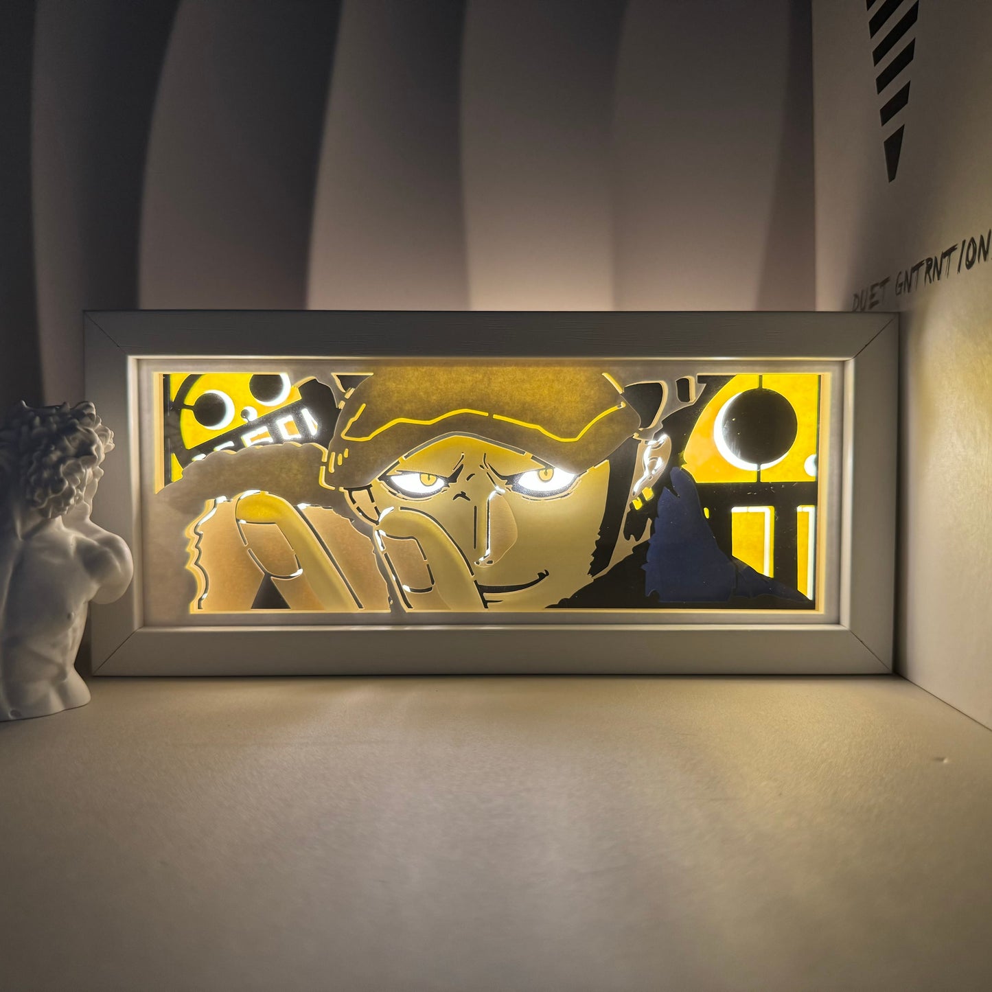 One Piece Trafalgar D. Water Law anime light box by MyAnimeLightbox, glowing in dark room, dramatic lighting
