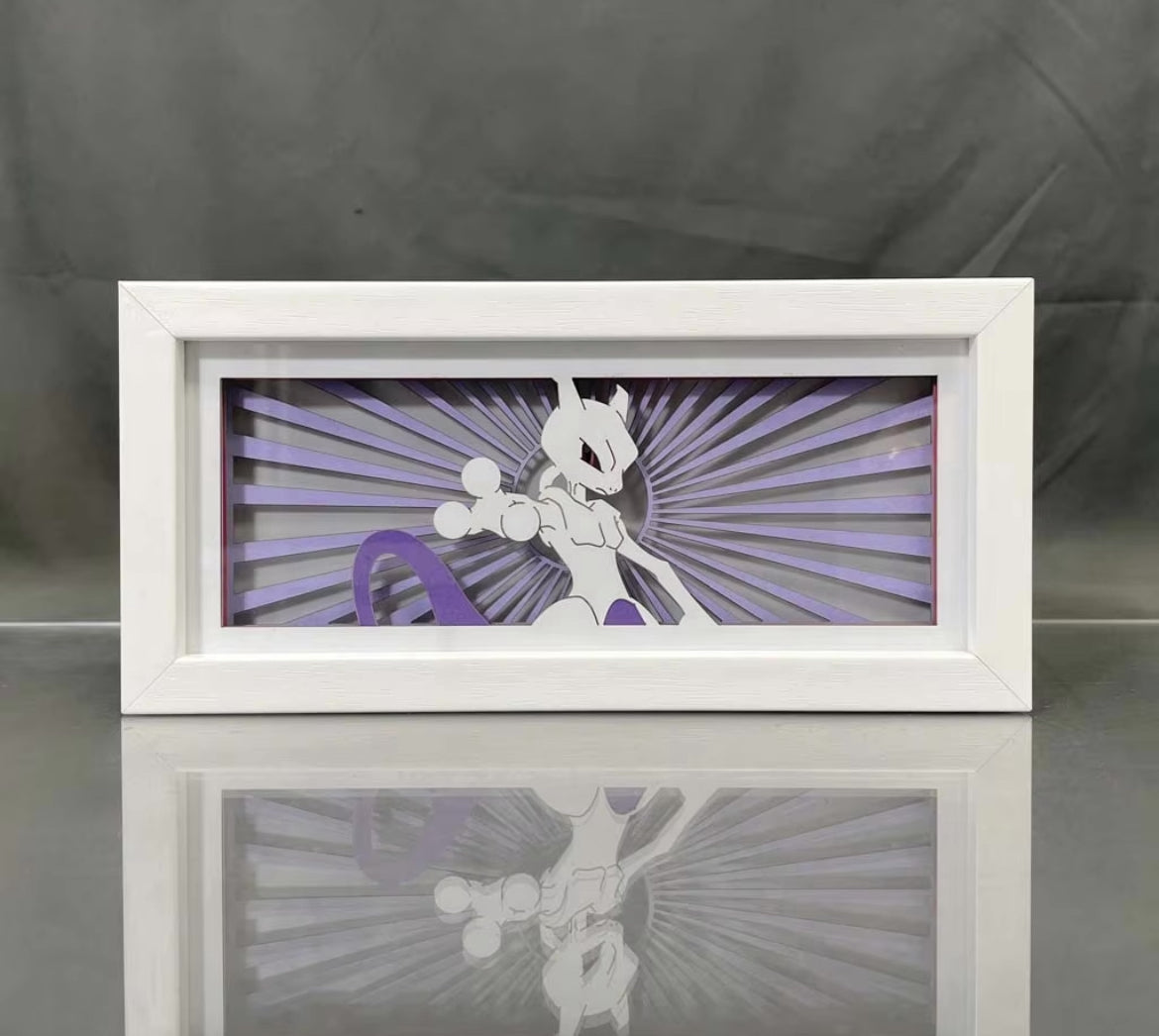 Pokemon Mewtwo Anime Light Box by Myanimelightbox ، عرض ، في إطار أبيض مع خلفية زخرفية