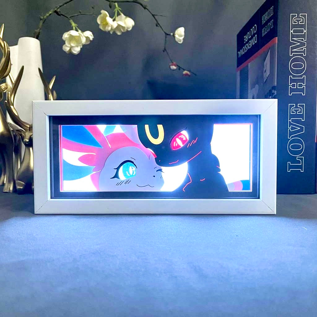 Pokemon Sylveon x umbreon anime light box متوهجة مع الضوء على مصابيح الغرفة المرئية ، بواسطة myanimelightbox