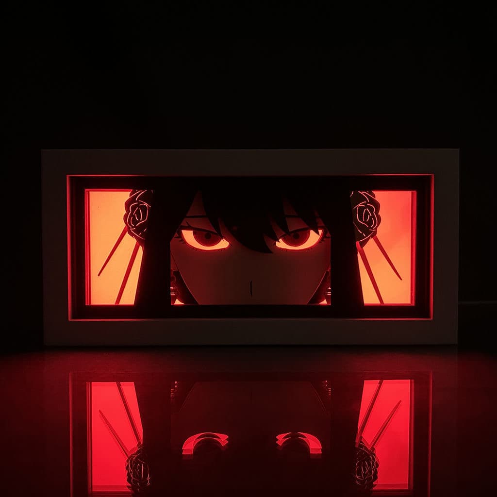 Spy x Family Yor Forger anime light box by MyAnimeLightbox, glowing in dark room, dramatic lighting