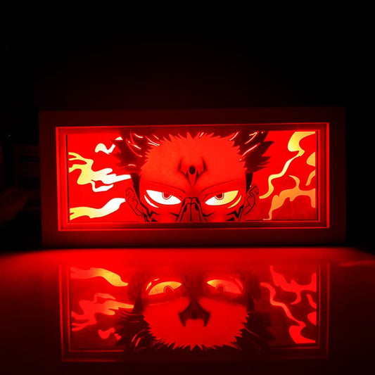 Sukuna Open Mode Anime Light Box by Myanimelightbox, bercahaya di bilik gelap, pencahayaan dramatik