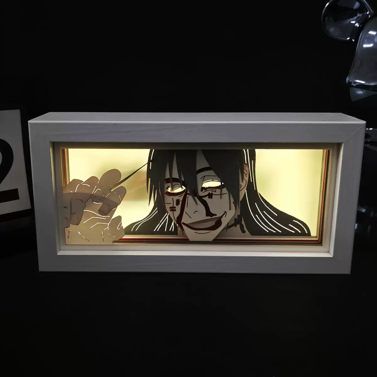 Jujutsu Kaisen Mahito Boîte lumineuse avec des yeux brillants et une expression sinistre - décor d'art à LED d'anime en couches 3D