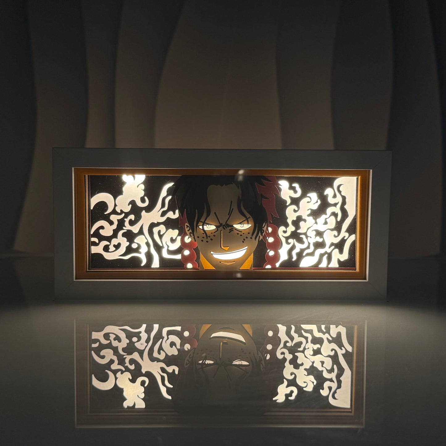 One Piece Ace anime LED frame light box wall décor with fire glow