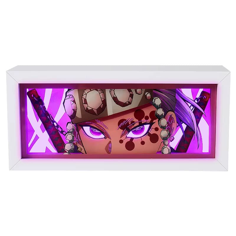 Sulameinen laukaus Tengen Uzui Light Boxista, jossa on violetti LED-valot