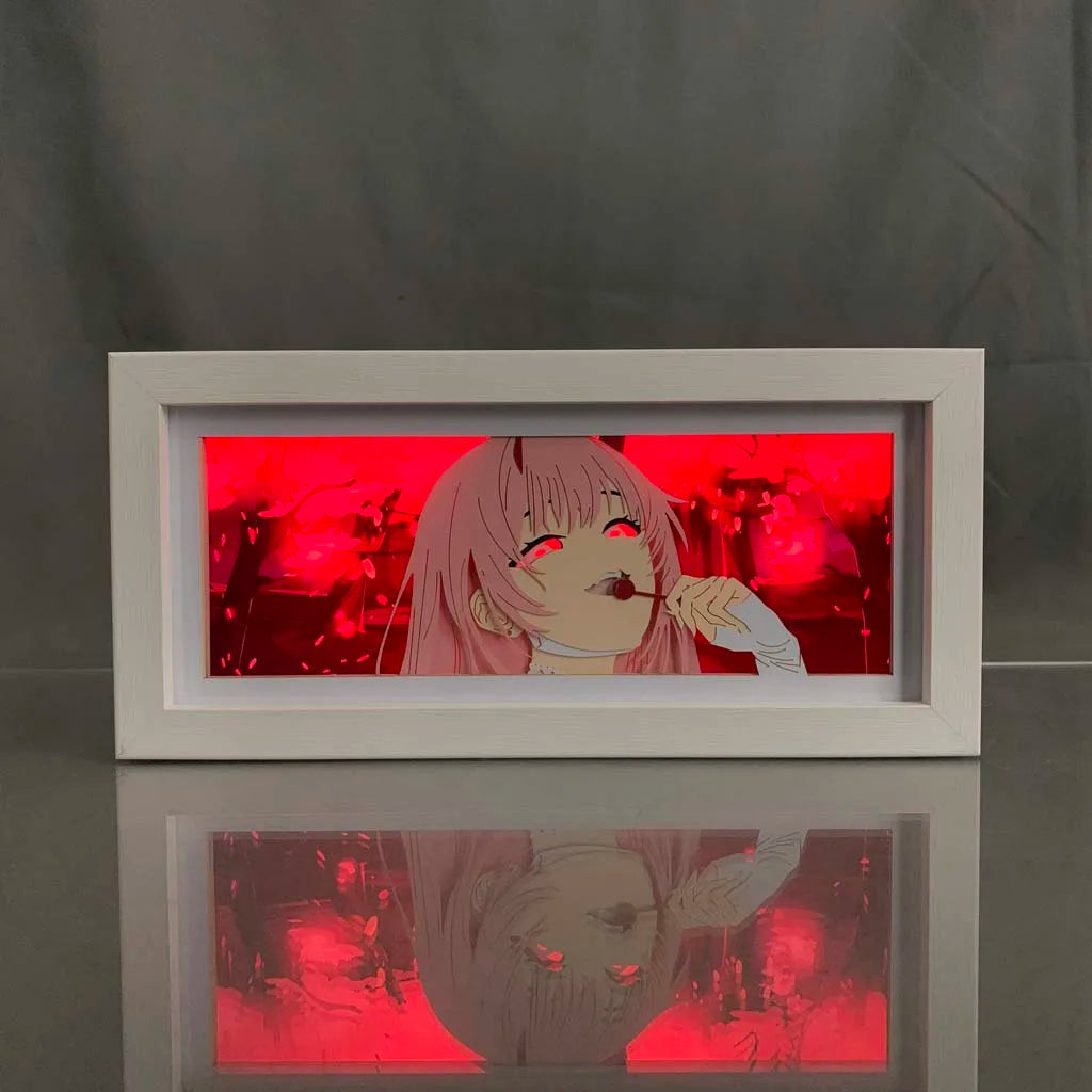Zero Two Red Anime Light Box brillant dans son fond Sakura - Cadeau d'anime