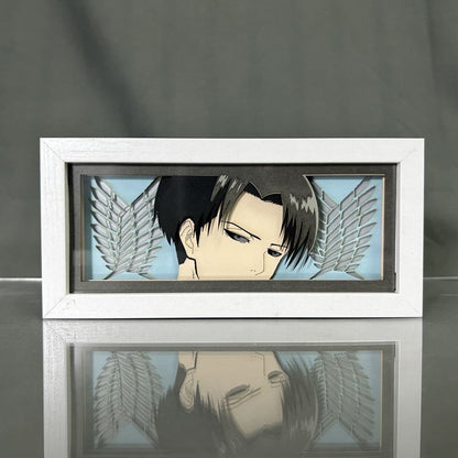 Ataque na caixa de luz Titan Levi Anime por MyanImelightBox, exibição, em quadro branco com fundo decorativo