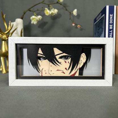 Ataque ao Titan Mikasa Anime Light Box by MyanImelightBox, exibição, em quadro branco com fundo decorativo
