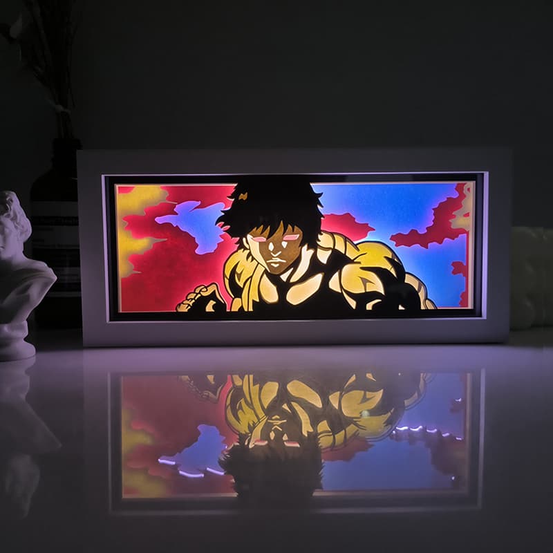Baki Hanma Anime Light Box by MyanimelightBox, brilhando em quarto escuro, iluminação dramática






