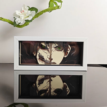 Black Attack on Titan Eren Titan Anime Light Box by MyanImelightBox, exibição, em quadro branco com fundo decorativo
