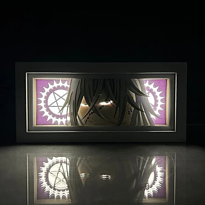 Black Butler Undertaker Anime Light Box oleh Myanimelightbox, bercahaya di bilik gelap, pencahayaan dramatik
