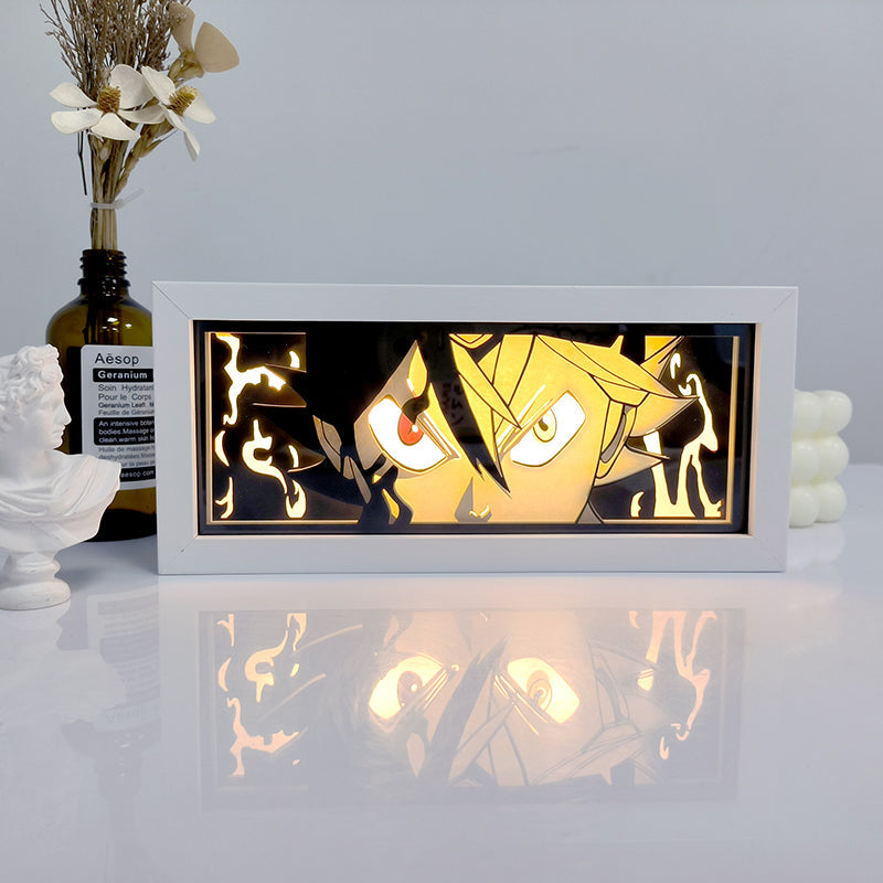 Black Clover Asta anti Magic Anime Light Box متوهجة مع الضوء ، وأضواء الغرفة مرئية ، بواسطة Myanimelightbox
