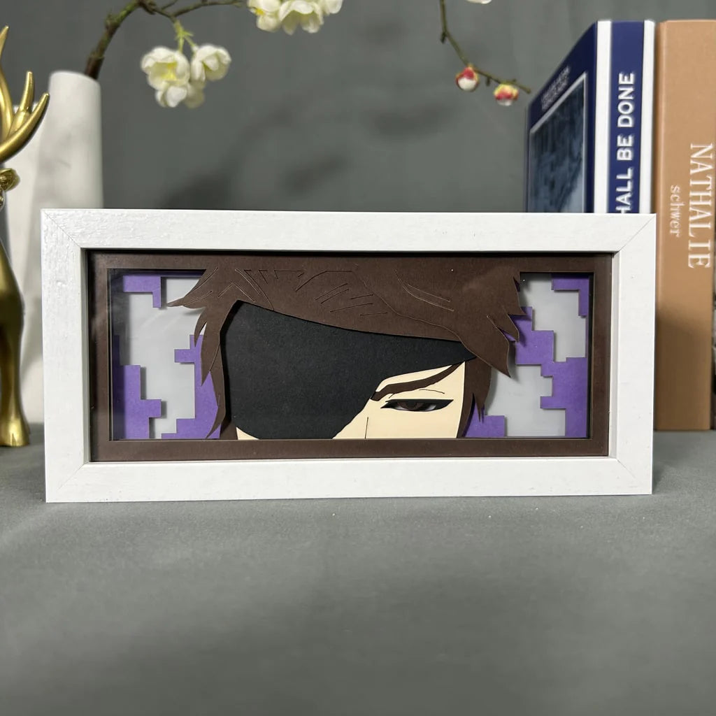Bleach Aizen Anime Light Box van MyanimelightBox, weergave, in wit frame met decoratieve achtergrond