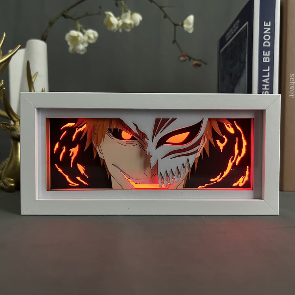 Bleach Ichigo Half Hollow Anime Light Box brillant de lumière allumée, lumières de la pièce visibles, par Myanimelightbox