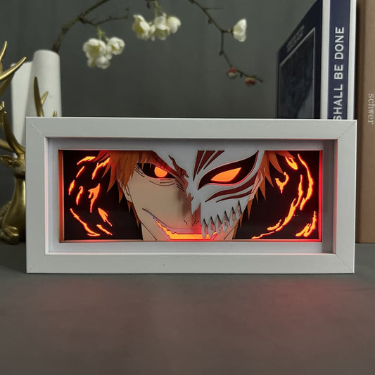 Bleach Ichigo Half Hollow Anime Light Box bercahaya dengan cahaya, lampu bilik kelihatan, oleh myanimelightbox