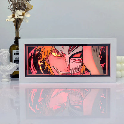 Bleach Ichigo Hollow Bankai Anime Light Box gloeiend met licht aan, kamerlichten zichtbaar, door MyanimelightBox