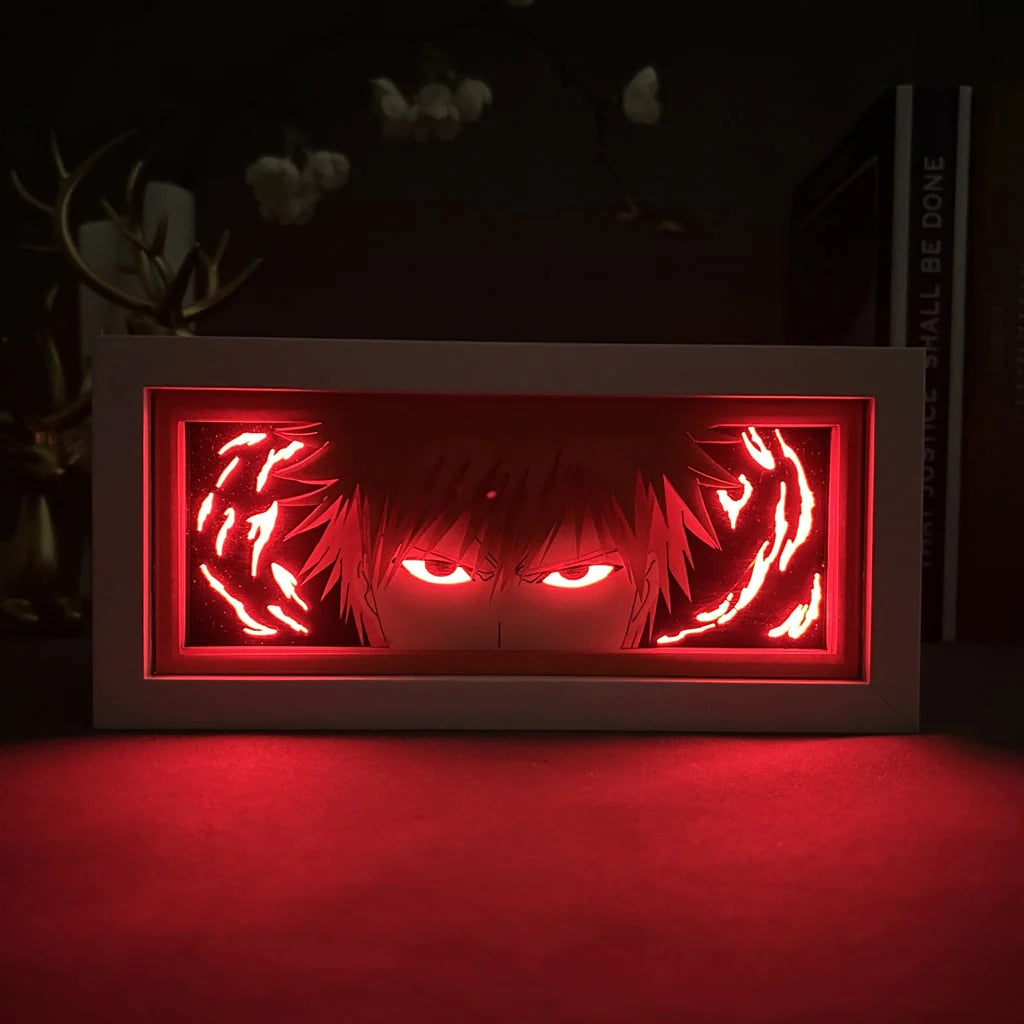 Bleach Ichigo Anime Light Box van MyanimelightBox, gloeiend in donkere kamer, dramatische verlichting
