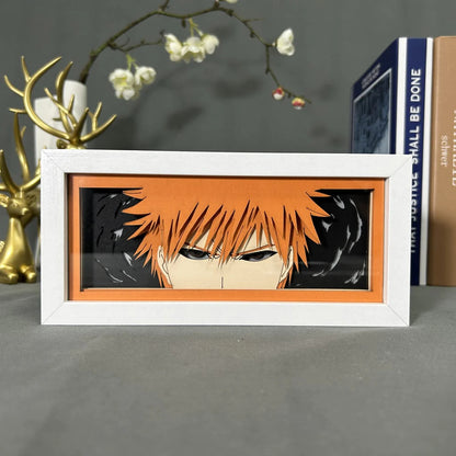 Bleach Ichigo Anime Light Box van MyanimelightBox, weergave, in wit frame met decoratieve achtergrond
