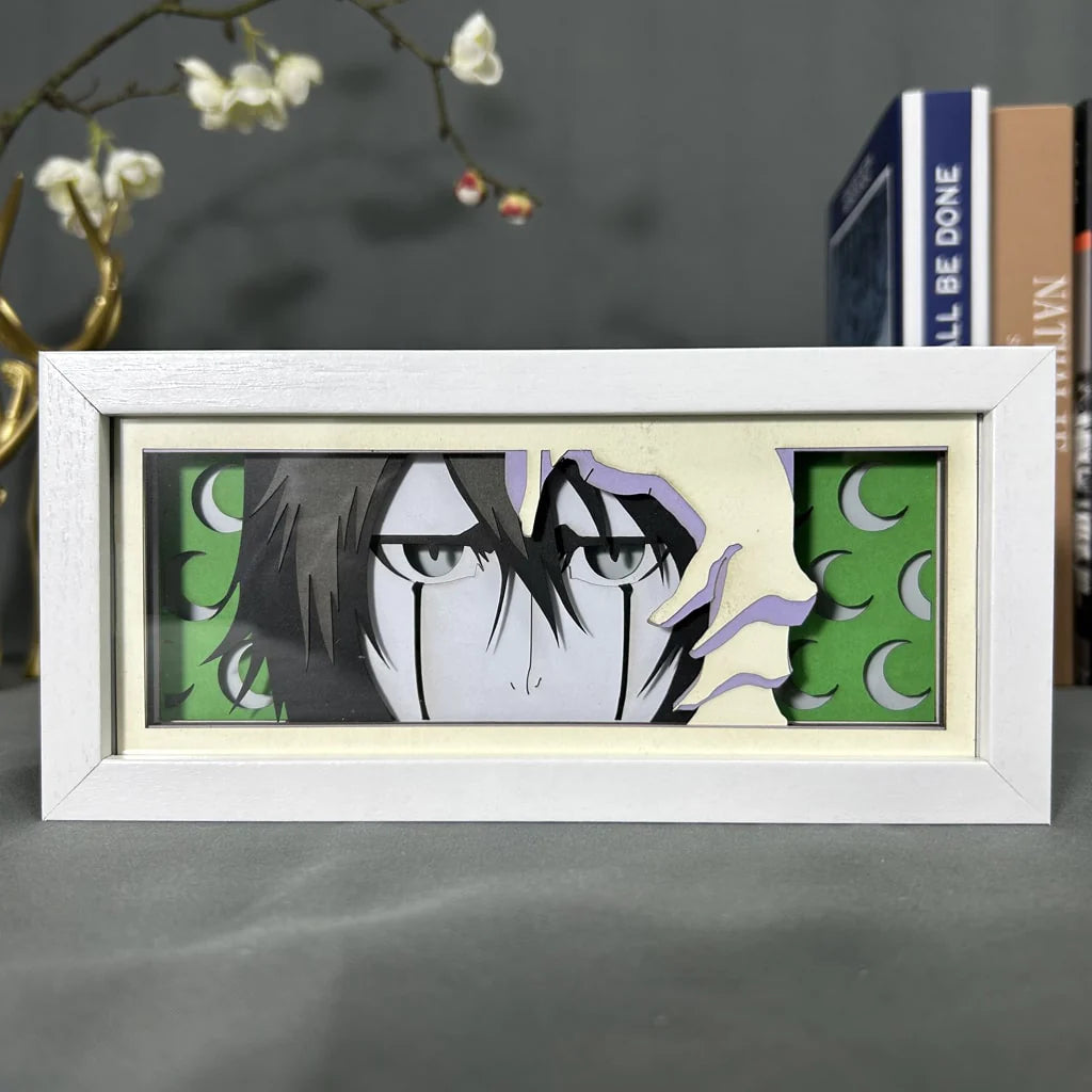 Boîte lumineuse animée Bleach Ulquiorra par Myanimelightbox, afficher, dans un cadre blanc avec fond décoratif