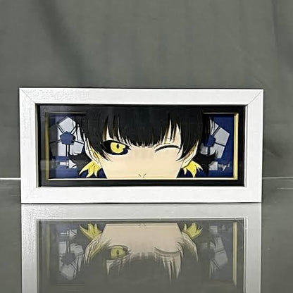 Blue Lock Bachira Anime Light Box oleh Myanimelightbox, dipaparkan, dalam bingkai putih dengan latar belakang hiasan
