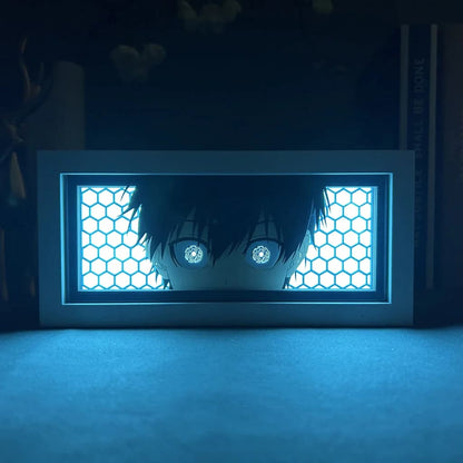 Blue Lock Isagi Anime Light Box par Myanimelightbox, brillant dans une pièce sombre, un éclairage dramatique
