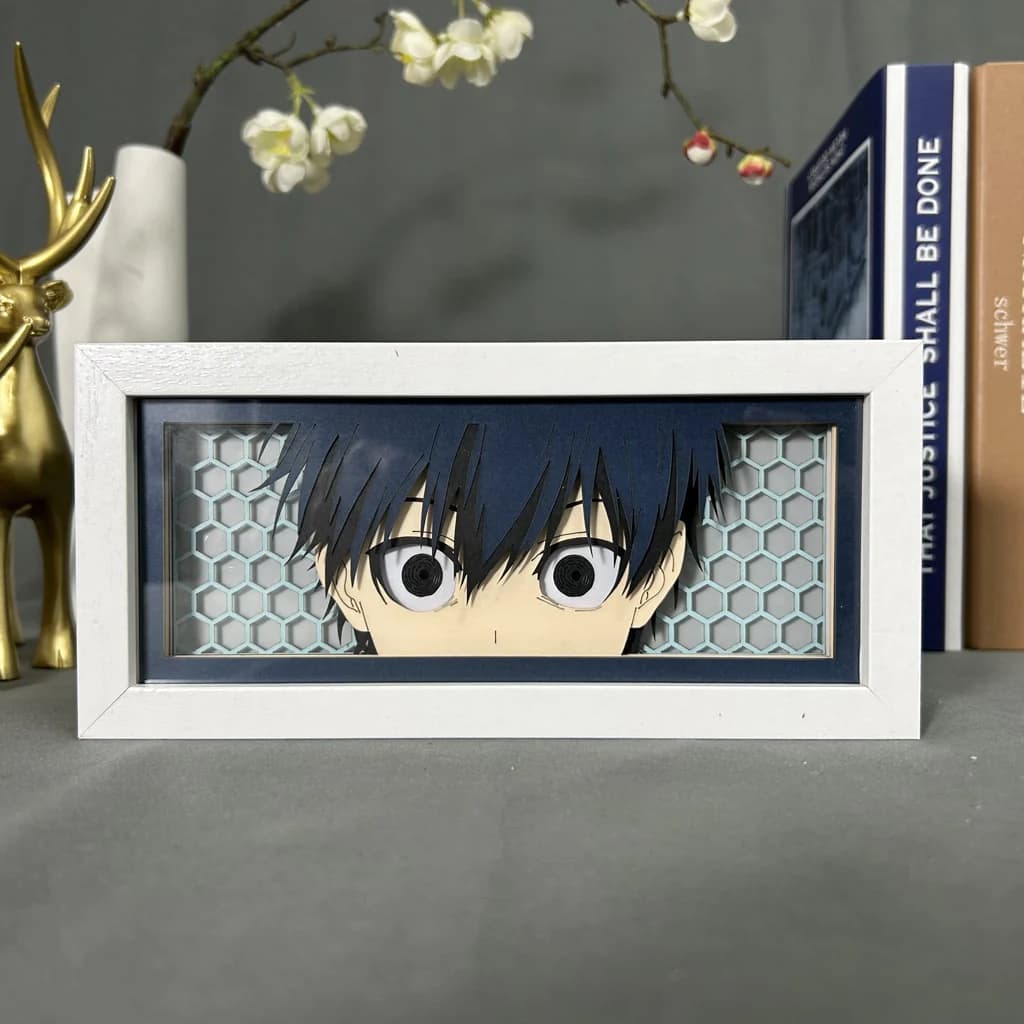 Blue Lock Isagi Anime Light Box par Myanimelightbox, afficher, dans un cadre blanc avec fond décoratif
