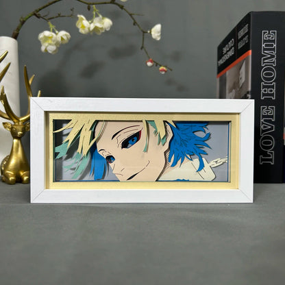 Blue Lock Michael Kaiser Anime Light Box oleh Myanimelightbox, dipaparkan, dalam bingkai putih dengan latar belakang hiasan
