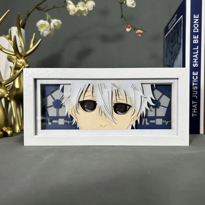 Blue Lock Nagi Anime Light Box by Myanimelightbox, dipaparkan, dalam bingkai putih dengan latar belakang hiasan
